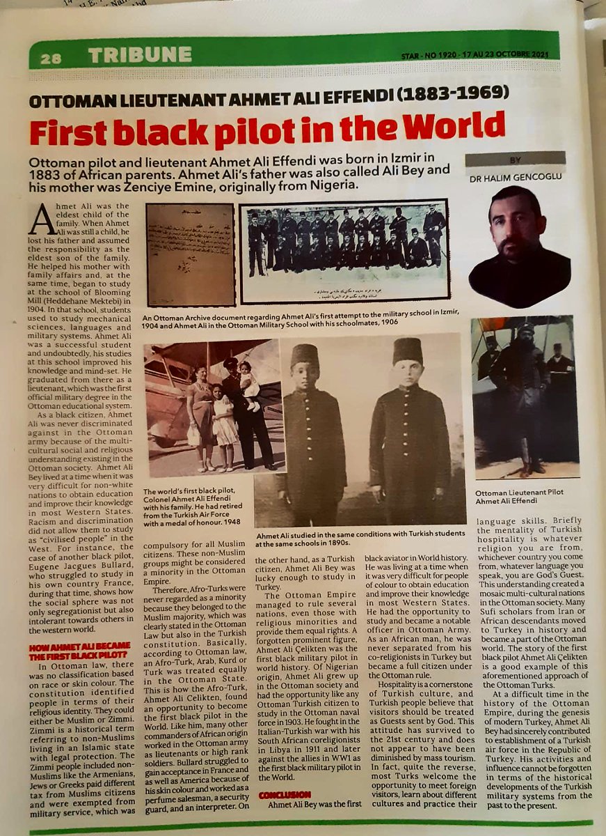 halimgencoglu's tweet photo. Ottoman Lieutenant Ahmet Ali Effendi
FIRST BLACK PILOT IN THE WORLD

*******
Bugün çıkan yazımda bir Osmanlı subayı olan dünyanın ilk siyahi pilotu İzmirli Ahmet Ali Çelikten'i Afrikalı okurlar için kaleme aldım.
İnşallah belgeselini yapıp dünyaya izletmek de nasip olur. https://t.co/VleEQm7mjV