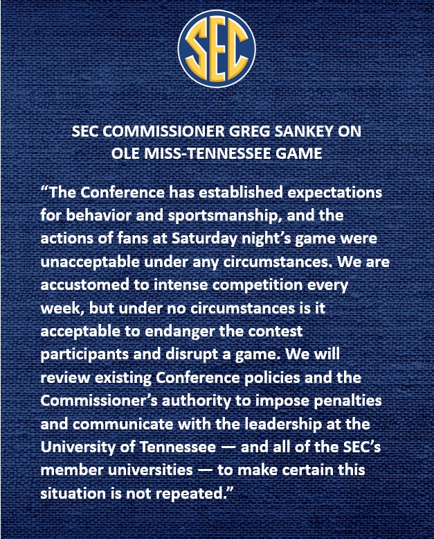 SEC's tweet photo. Statement from @SEC Commissioner Greg Sankey https://t.co/s5HskLack8
