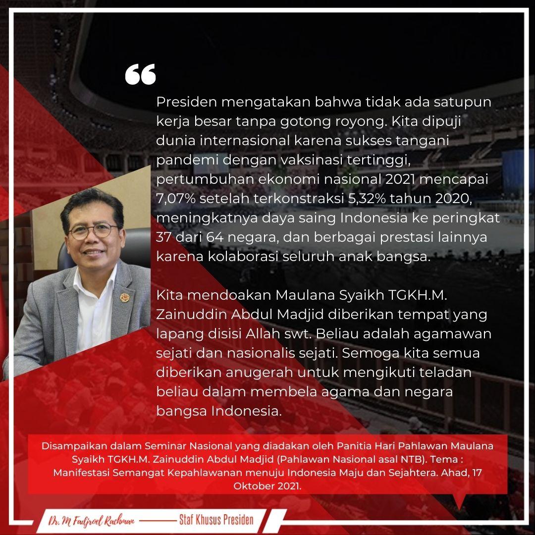 Memperingati Pahlawan Nasional dari NTB Maulana Syaih TGK.H.M. Zainuddin Abdul Masjid, pejuang agama dan pejuang nasionalisme, pejuang pendidikan, sekaligus pendiri Nakhdatul Wathan <a href="/NahdlatulWathan/">Nahdlatul Wathan</a> Al Fatihah untuk Maulana Syaikh ~ #BungFADJROEL <a href="/JubirPresidenRI/">StafKhususPresiden_Komunikasi</a>