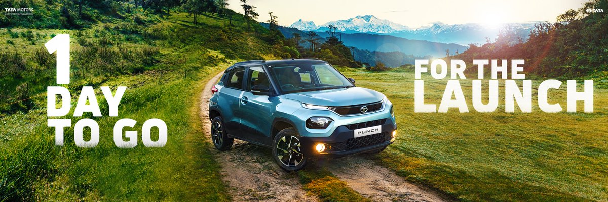 TATA_CARS's tweet photo. Just 1 day to go!
Witness the grand launch of #TataPUNCH live on Monday, 18th October at 11 AM, IST

FB: https://t.co/RCslJRK5d5
YouTube: https://t.co/0zzFytA22F
IG: https://t.co/8w3wDLziS5 or https://t.co/rRM30iH1Bz
Website: https://t.co/fpAs3R1Nzc

#Launch #TataMotors https://t.co/xOVX8IAUzP