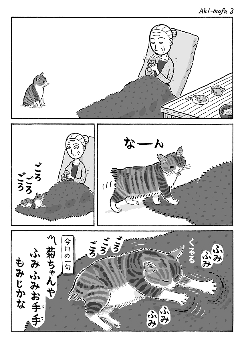 3ページ猫漫画「毛布を出したら」 #猫の菊ちゃん 