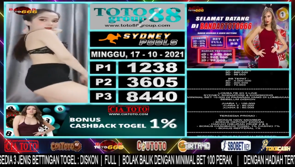 GroupToto88's tweet photo. RESULT SYDNEY POOLS 17 OKTOBER 2021 🇦🇺

Siang ini prediksinya zonkk say 🥲 https://t.co/IU51csBFuq