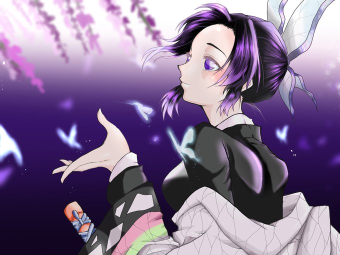 デジタルなめだか@お仕事募集中さんがTwitterに投稿した胡蝶しのぶ(鬼滅の刃)のイラスト。