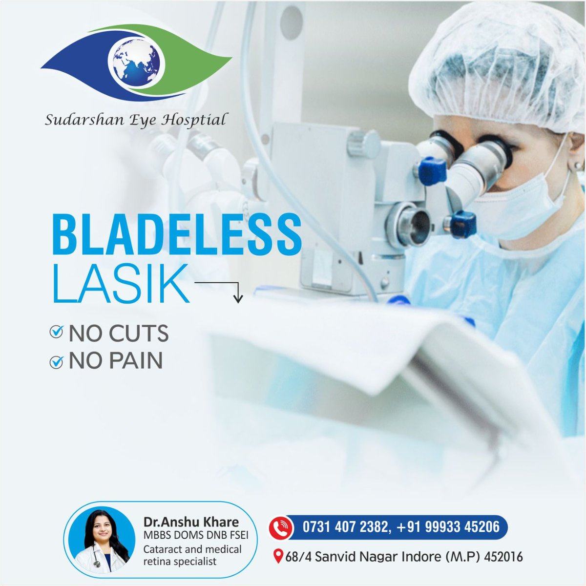 Your eyes are special and they deserve the very best.

Enjoy glasses-free vision with a gentle, precise and painless technology.

Call for Appointment : 0731 407 2382 | +91 99933 45206

#Sudarshaneyecare #eyeclinic #indore #lasiksurgery #lasik #indorecity #eye #eyecare