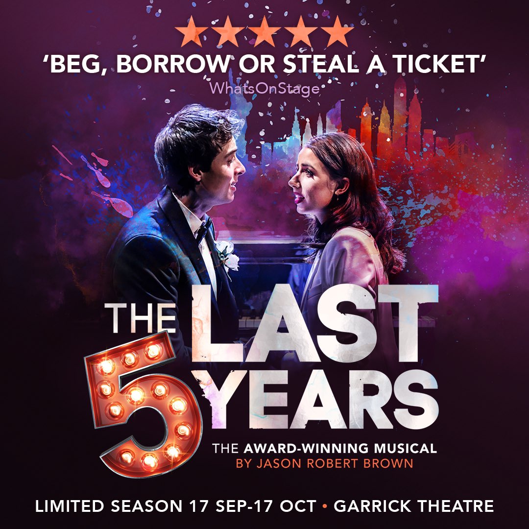 Jamie is over and Jamie is gone, Jamie's decided it's time to move on…
Wishing a fond farewell to <a href="/L5YearsUK/">The Last Five Years</a> on their last performance at the Garrick Theatre today. 
We will miss the show dearly. Thank you to everyone who contributed to making it a 5-star hit! 🌆💕