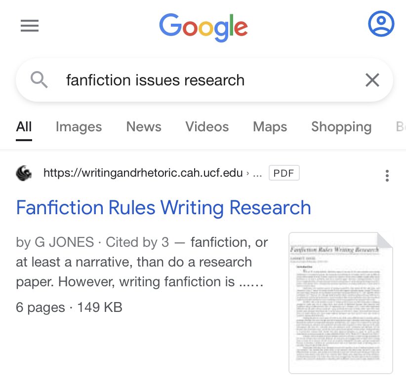 เรานั่งหา research เกี่ยวกับแฟนฟิคชั่น อยากรู้ว่ามันมี Academic ตายตัวกับเรื่องนี้ไหม เท่าที่เห็นก็ยังไม่เจอเลย ทางฝั่งตะวันตกก็ฟิคชั่นเต็มไปหมด ทำไมไม่งานศึกษาแบบที่ทวิตเตี้ยนบางคนเอาไปพิพากษาคนอื่นเลย เห็นแต่บอกว่าช่วยพัฒนาการเขียนงานของนักเขียน มีข้อมูลแชร์กันได้คับ