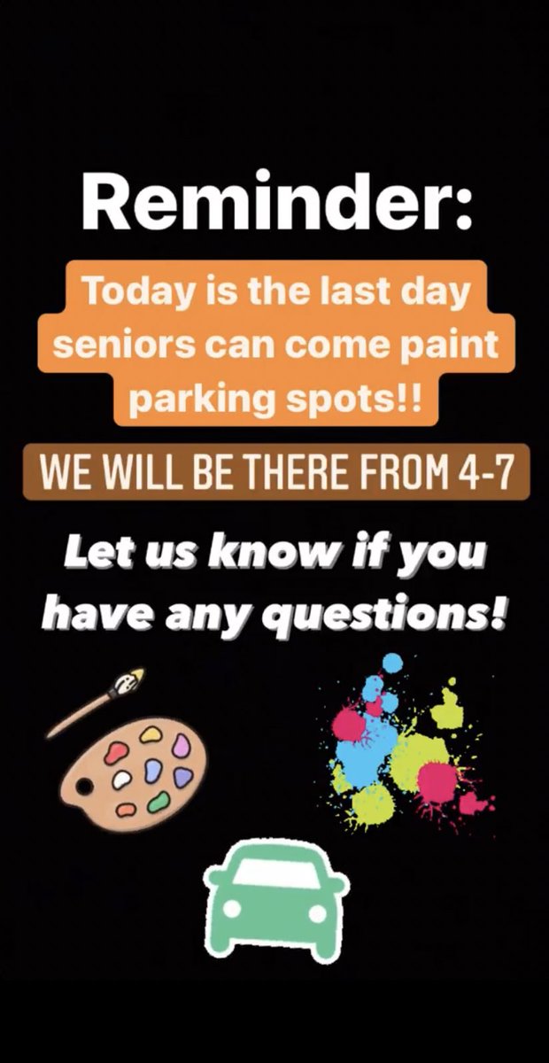 Final time to paint parking spots is today from 4-7pm!