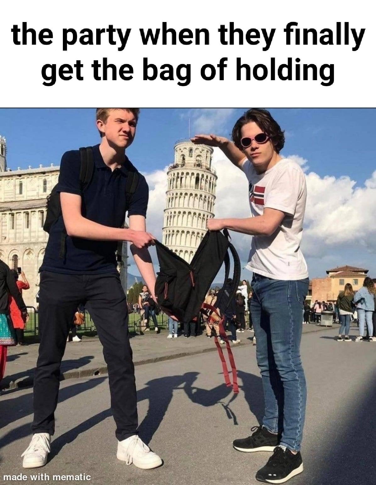 Crazy business man nerd holding bag outdoors. Meme funny emotions Stock  Photo - Alamy