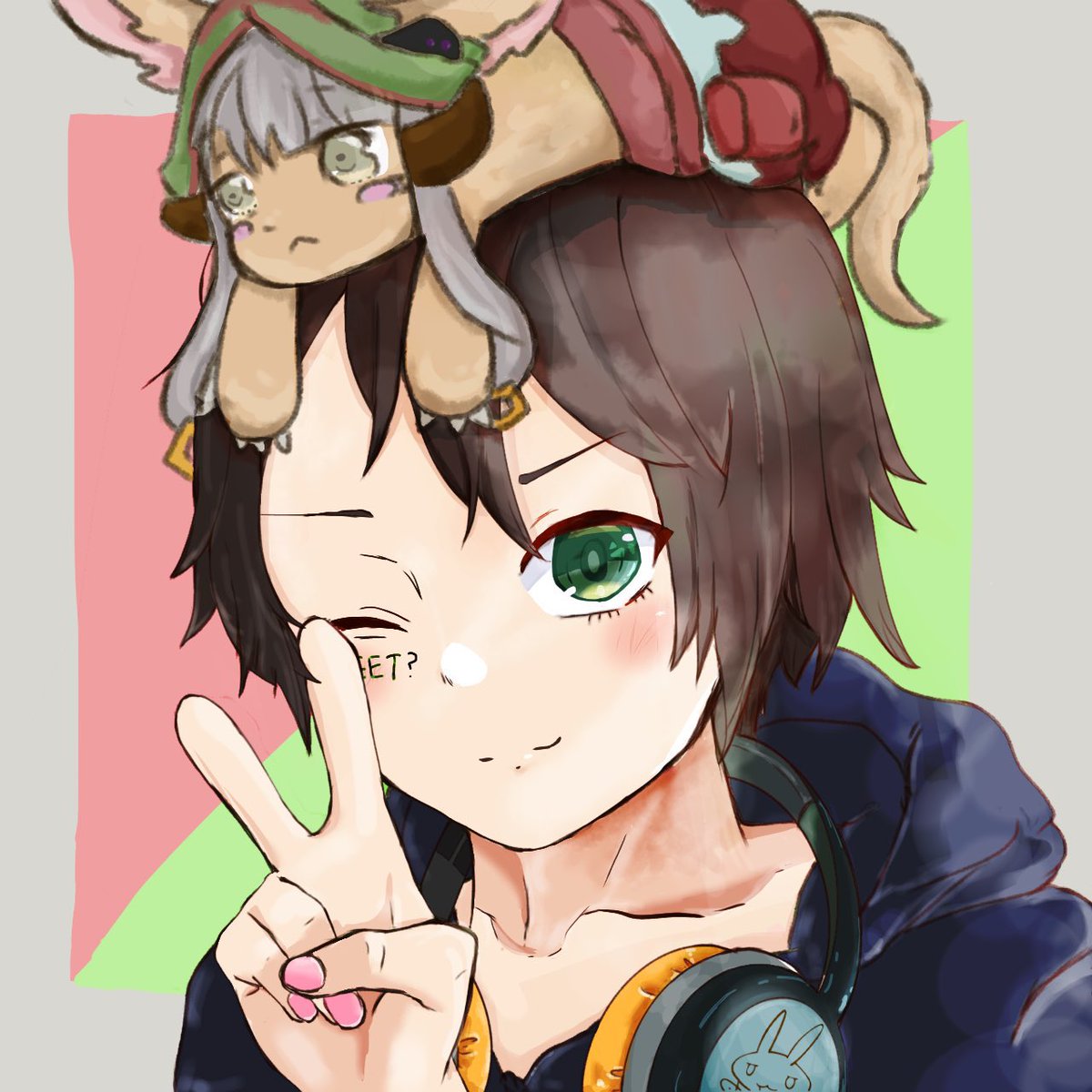 ハローアビス　かとかです。
<a href="/emiria963/">ゆめみちゃ🎀☁️@ピピとココ</a> 様から支援絵を頂きました！

上に乗っかってるナナチとかヘッドフォンとか！！！細部まで可愛さいっぱいの作品です！ありがとうございました😊😊