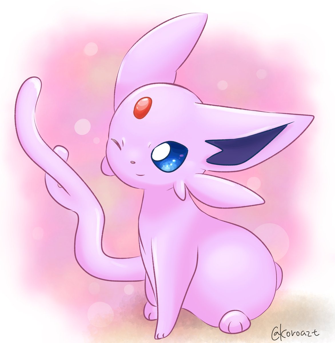 espeon pokemon (creature) no humans one eye closed solo smile blue eyes closed mouth  illustration images