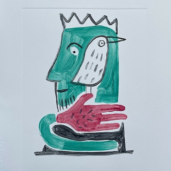 FabricLenny's tweet photo. Red Hand Bird King - three colour mono print - One of a new series of mono-prints made in my studio. #monoprint #monotype #markmaking #fun #lines #printmaker #printmaking #drawing #ink #fabrianopaper #contemporaryprintmaking #printmakerstudio #printmaker… https://t.co/69HRT6MynS https://t.co/nf1Mf9488A