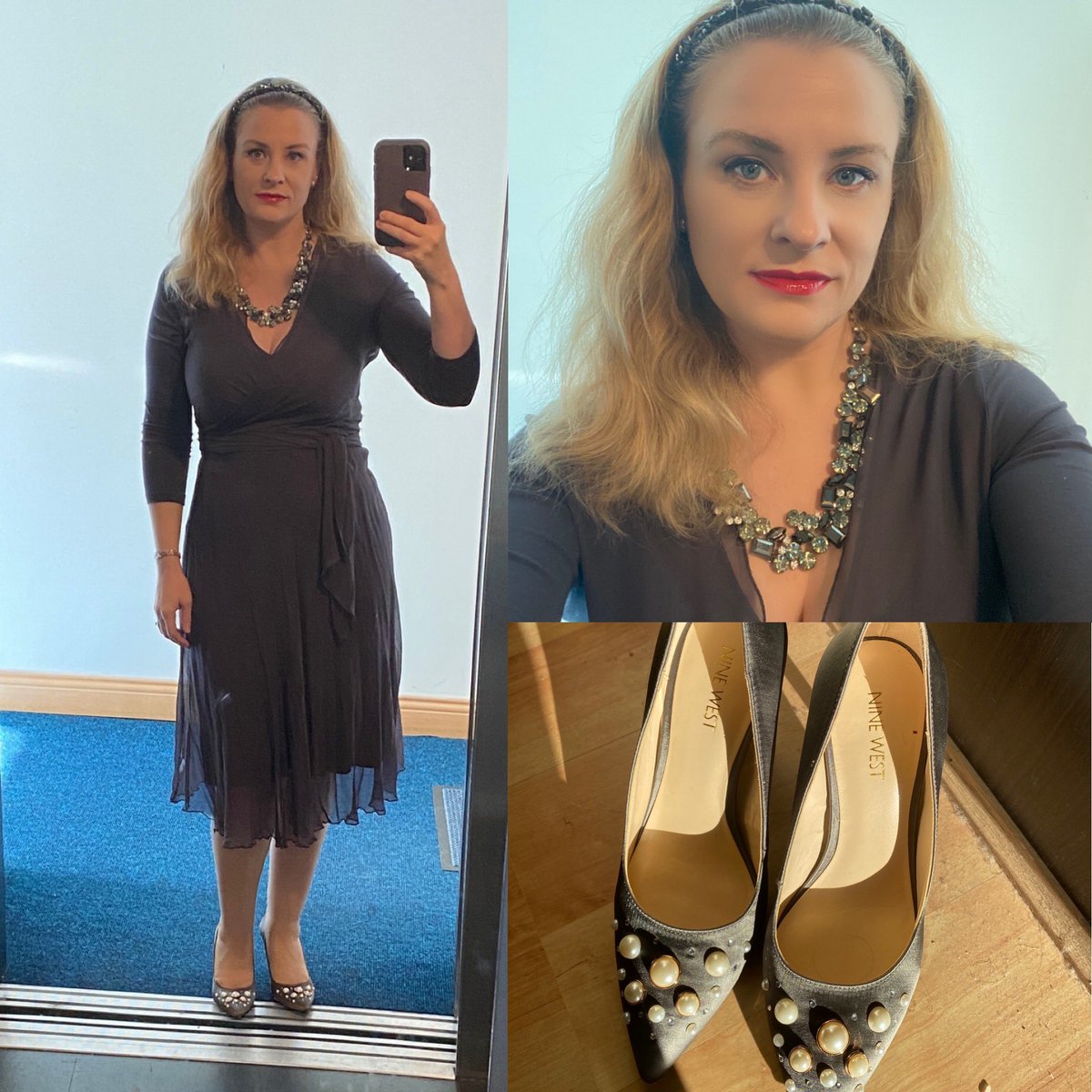 CatrinaSoprano's tweet photo. Who says grey has to mean dull?! #ladygrey today for #sundaystyle with a grey chiffon wrap dress, killer heels and statement jewelry all topped off my trusty @daisies and confetti head candy and a statement red lip!
#sopranostyle #redlips #headcandy #sundaystyle https://t.co/JX1gWqtek4