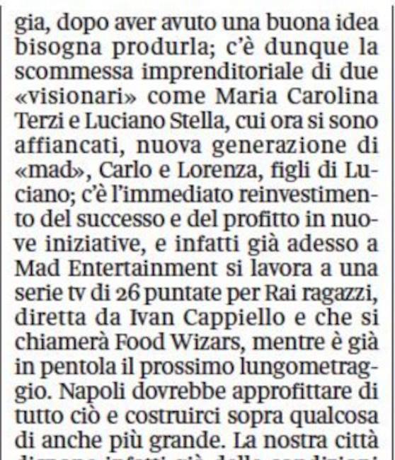 Oggi sul <a href="/corrmezzogiorno/">CorriereMezzogiorno</a> c'è un bell'articolo sui miei amici di #MADEntertainment... e si parla anche di #FoodWizards, pronta nel 2022! Regia di I.Cappiello e M.Addis, le scrive il sottoscritto con <a href="/Mik_Cantarella/">Michela Cantarella</a>, #GiacomoCarnaghi, <a href="/MANf_Toraldo/">Manfredi Toraldo</a>, #MarianoRose e <a href="/emmevi_21/">MaxValentini</a>!