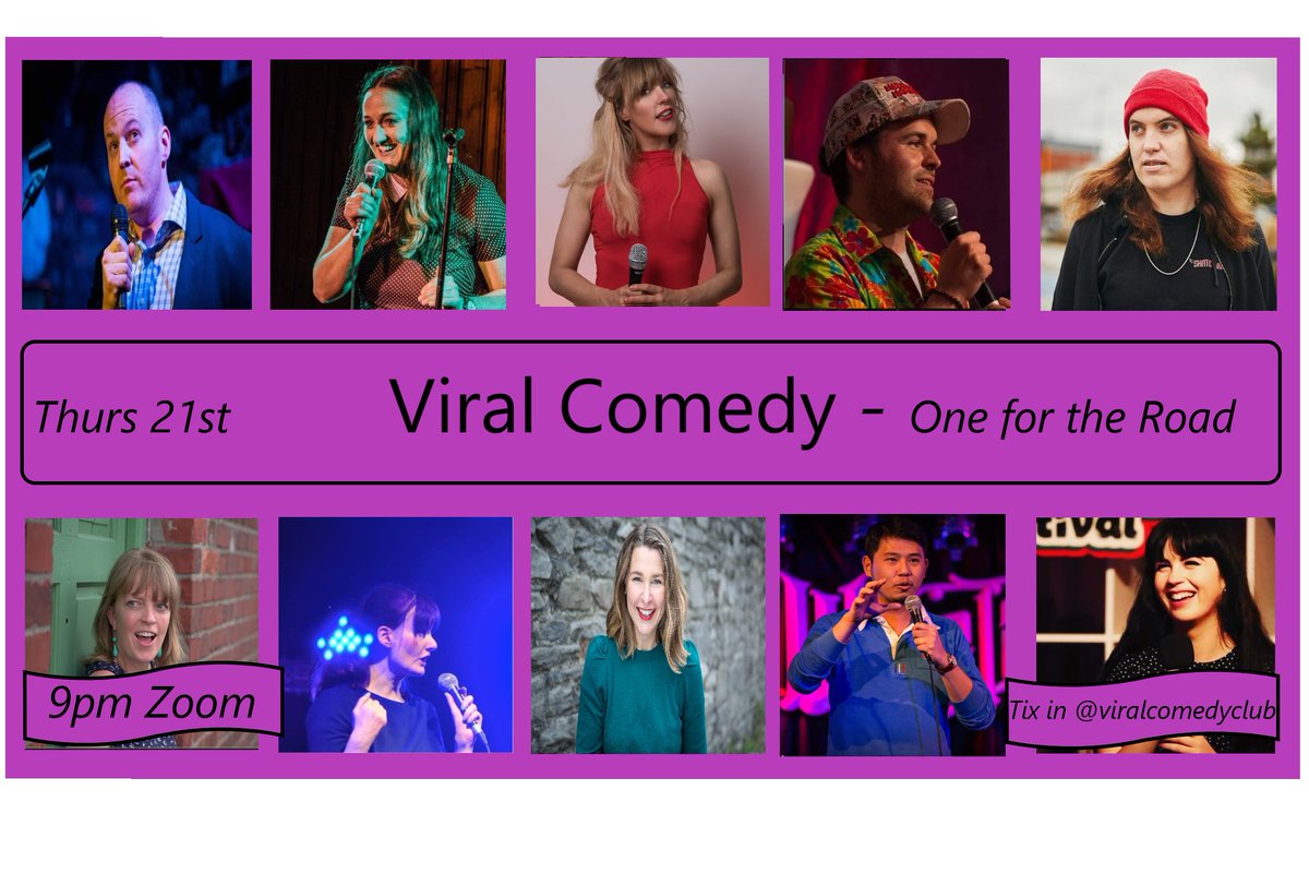 SO excited to announce our killer line up! Sharing the "screen" for one last Viral Comedy hurrah with this hilarious crew. Tix in bio. PWYC 
<a href="/aideenmcqueen/">Aideen McQueen</a> @quixoticclown <a href="/emashmorex/">emily</a> <a href="/allie_orourke/">Allie O'Rourke</a> <a href="/nmai_comedy/">Nghia Mai (Not Steven Yeun)</a> <a href="/PaulineShanahan/">Pauline Shanahan</a> <a href="/otoole_louise/">Louise</a> <a href="/iaBreakfast/">Anne Gill</a> @seanbeglycomedy