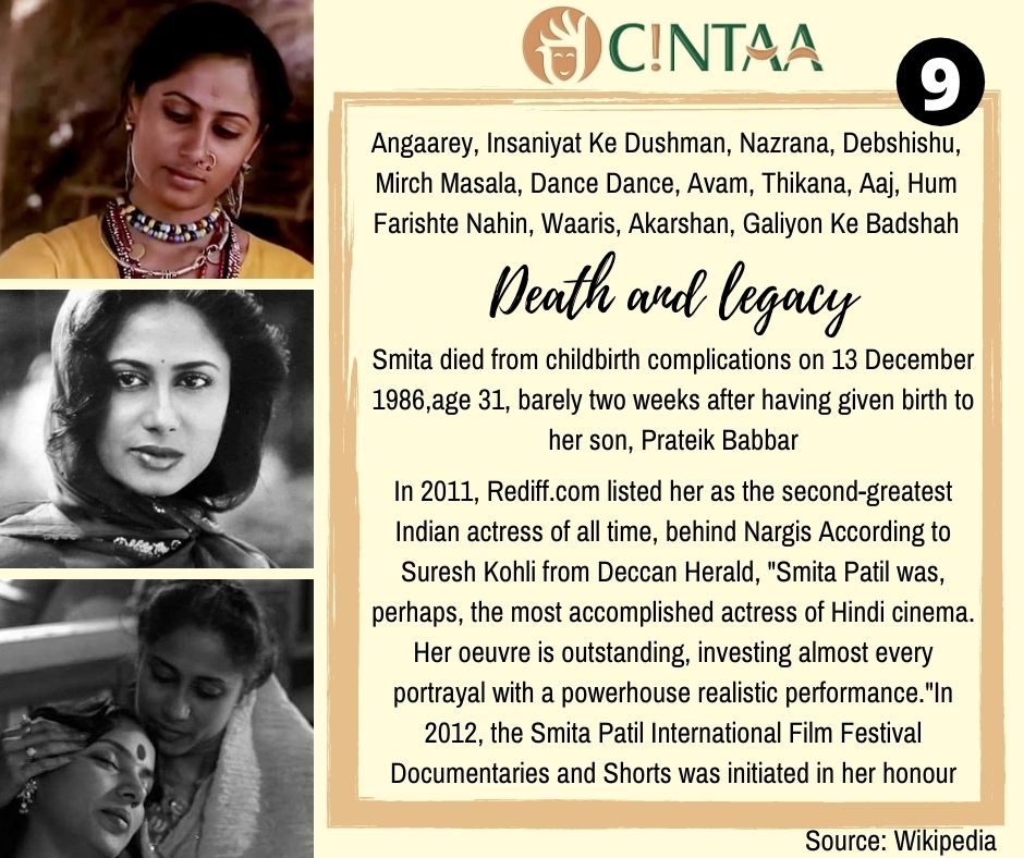 Remembering #SmitaPatil on her #BirthAnniversary (17 October 1955) (Part 3) Stay connected with CINTAA on Web: cintaa.net Fb: facebook.com/cintaamumbai/ Twitter: x.com/cintaaofficial Instagram: instagram.com/cintaaofficial/