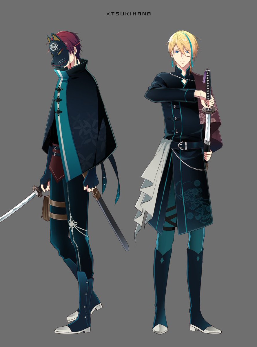 完全にざんしんの世界観と被ってしまいましたが、ずっとやりたかった月花神楽×洋装🔪(衛昂？)

2枚目は衛さん狐面verです🦊

⚠捏造しまくり衣装