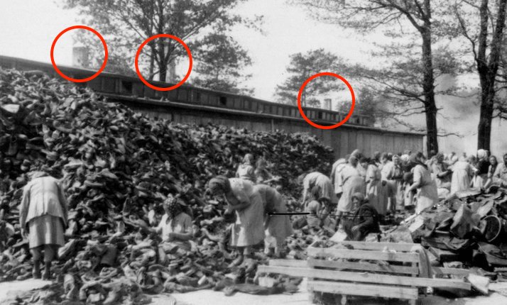 In the historical picture of BIIg sector, behind the wooden barracks, you can see chimneys of crematoria IV &amp; V.