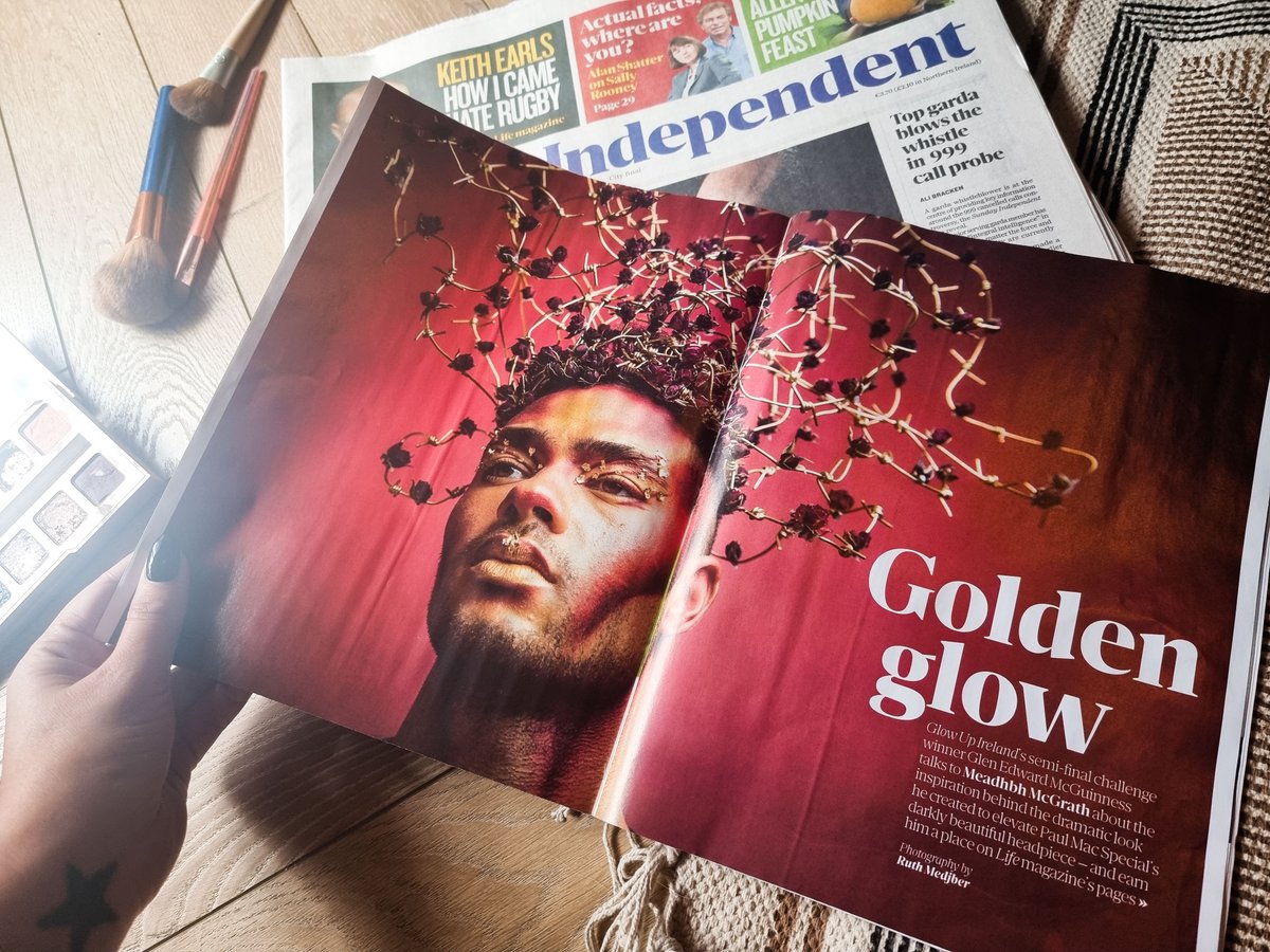 Shot on set of Glow Up showcasing the work of MUA, Glen Edward. Headpiece by <a href="/PaulMacSpecial/">Paul Mac Special 💈</a> &amp; guest judging by <a href="/jmac_mua/">James Mac</a> and judges Emma O'Byrne and Cathyanne Mac Allister. Pick up todays Sunday Indo Life Mag for the full 7 page spread.