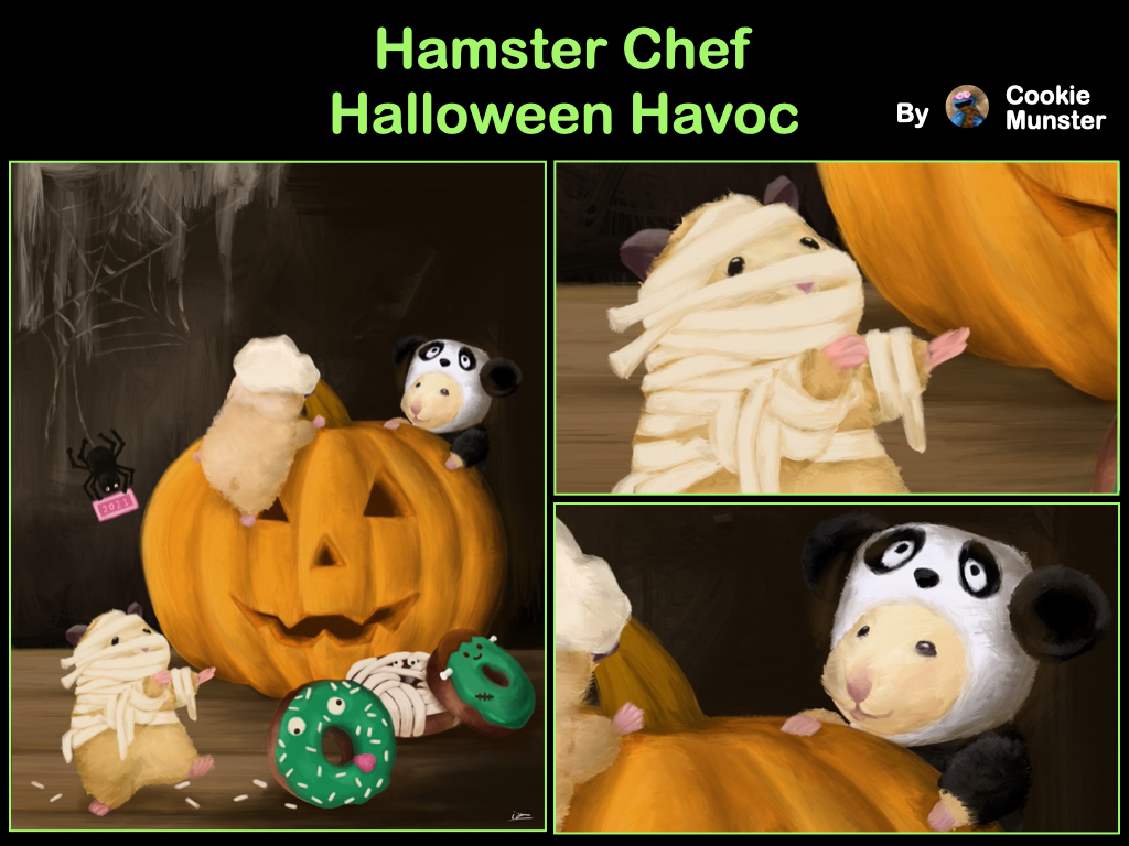 CookieM_NFT's tweet photo. Latest #hamsterChef #oilpainting called Halloween Havoc just dropped on
@bakery_swap #NFT marketplace for the #halloween2021 festivities!
check it out!
https://t.co/JVweMSiDgK
$BAKE #BSC #BNB https://t.co/xDuvgmn3cn