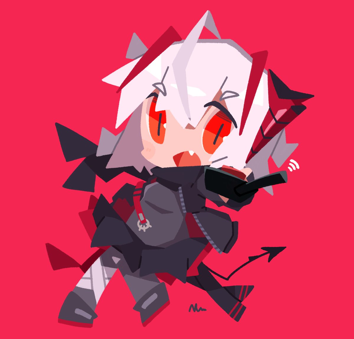 w (arknights) 1girl solo chibi horns tail red eyes demon tail  illustration images