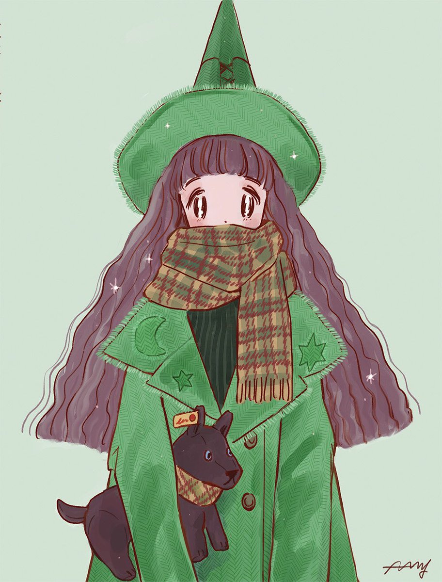 1girl long hair hat scarf witch hat solo bangs  illustration images