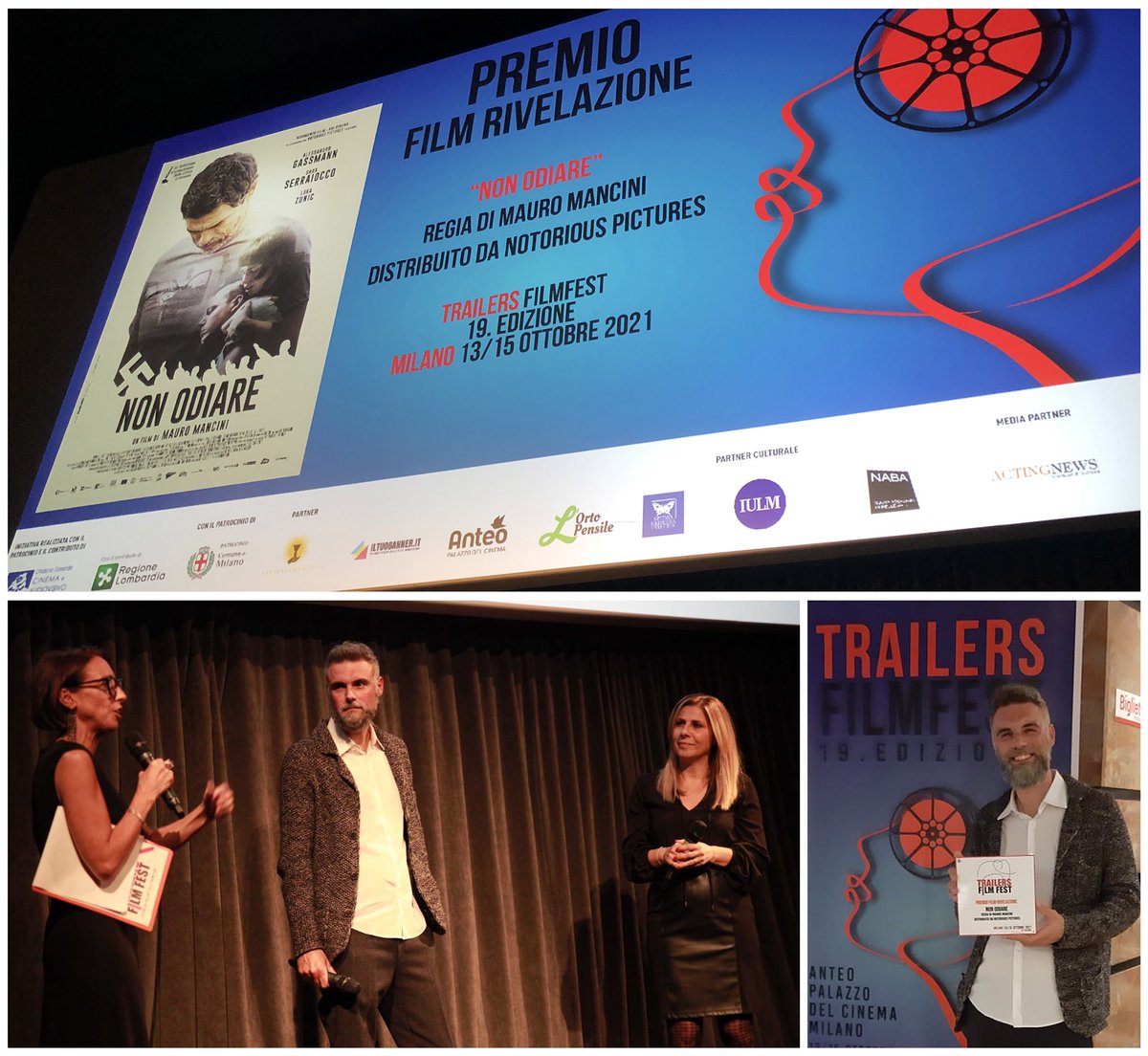 Sempre più felice! 🤩 Non Odiare vince il premio “Film Rivelazione” al <a href="/Trailersfilmfes/">Trailers FilmFest</a>! Grazie alla giuria che ci ha assegnato questo bellissimo riconoscimento! 🎉🎉🎉 Viva il Cinema! 🤟❤️ @GassmanGassmann <a href="/SerraioccoSara/">Sara Serraiocco</a> <a href="/movimentofilm/">Movimentofilm</a> <a href="/notoriousitalia/">Notorious Pictures</a> <a href="/ilMorabito/">Mimmo Morabito</a>