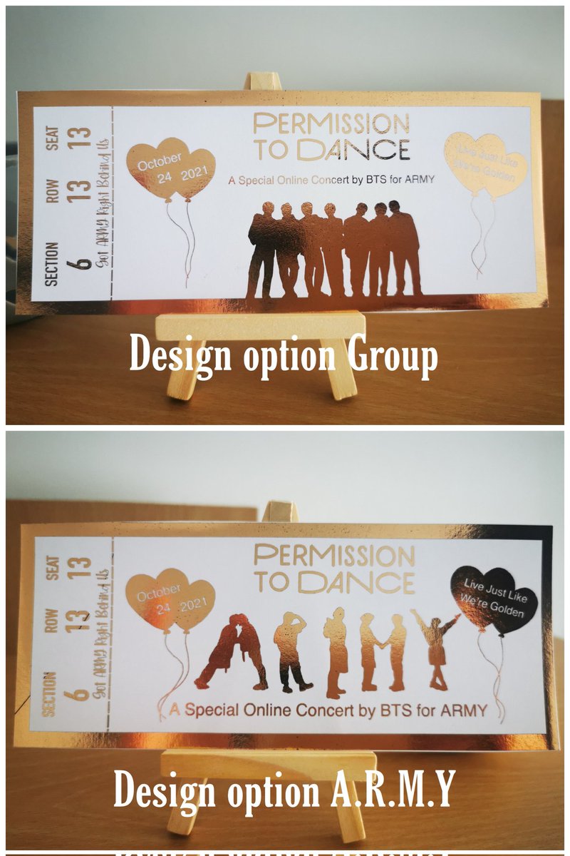 TCreate_Designs's tweet photo. 🎫 PRODUCT DROP TODAY 🎫 

There will be 2 design options for the keepsake PTD online concert tickets for later today (6PM UK time)

Design option 1 - A.R.M.Y 
Design option 2 - Group 
These are selectable at the checkout 😊 

#BTSARMY #PTD_ON_STAGE #BTS #SmallBusiness #KPOP https://t.co/xdrBS1BY6O