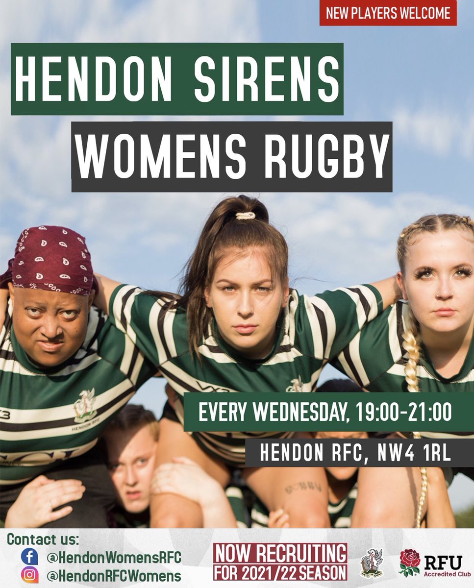 ✨Introducing Hendon Sirens✨
🧜‍♀️🏉
.
Training every Wednesday at <a href="/hendonrfc/">Hendon RFC</a>
.
💥Recruiting new players💥
All abilities welcome!
.
.
#WeAreHendon #HendonRFC #HendonRugby 
#LadiesRugby #WomensRugby #WomensFitness #NorthLondonRugby #CantSeeCantBe #TackleTheStigma #ThisGirlCan