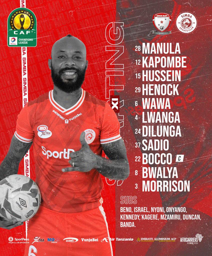 SimbaSC_EN's tweet photo. 📝 Your #SimbaSC Starting XI. #TotalEnergiesCAFCL #NguvuMoja https://t.co/34hNkiEcDn