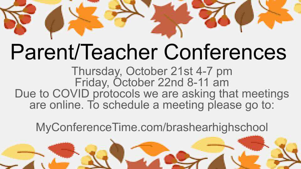 Brashear High School is in session on Monday. Parent/teacher conferences are Thursday evening and Friday morning. No school Friday for students. ⁦@BrashearHS⁩