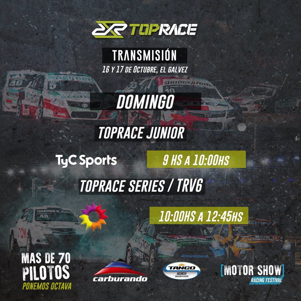 #TRBuenosAires 📺 Horarios de la TV para que no te pierdas nada de la actividad del domingo en el cierre de la 8ª fecha del año del TopRace. 🎥