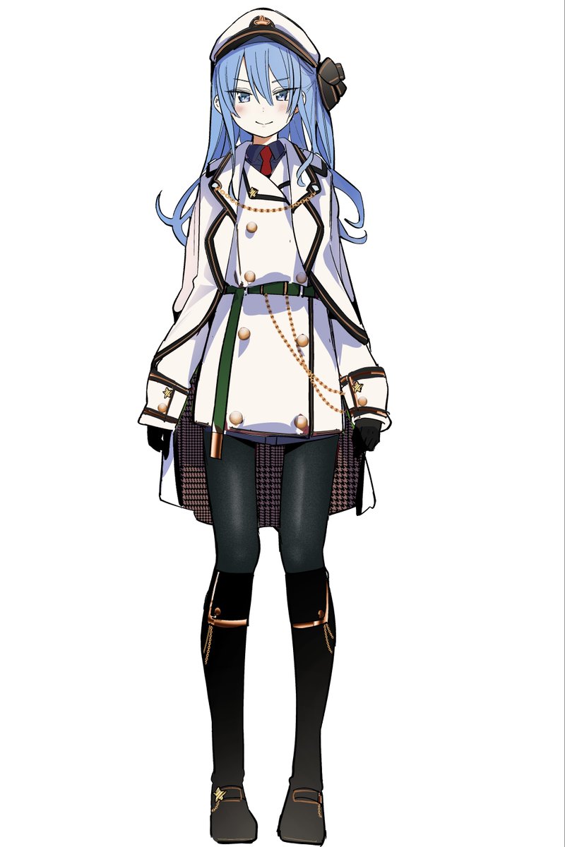 hoshimachi suisei 1girl solo blue hair pantyhose white background hat necktie  illustration images