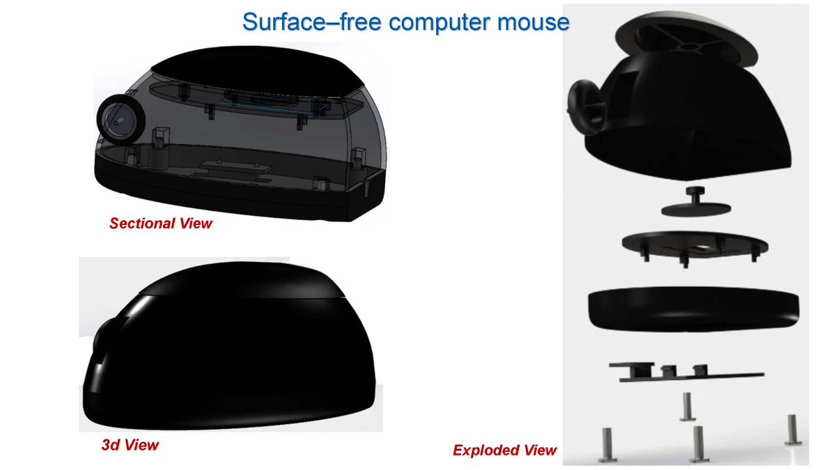 Arnalini's tweet photo. I have designed a Surface-free computer mouse that helps users with mobile usage and can store it after use. 
This project offers an alternative, which can be used without a surface. In a newly designed mouse, the cursor is acted by thumb and click button is acted by fingers. https://t.co/4SjpMMY4O0