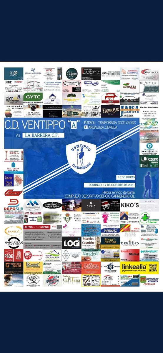 𝗝𝗼𝗿𝗻𝗮𝗱𝗮 𝟰 - 𝗖𝗗 𝗩𝗲𝗻𝘁𝗶𝗽𝗽𝗼

DÍA DE PARTIDO 🤍💙

CD Ventippo 🆚 <a href="/LaBarreraCF/">La Barrera C.F.</a>
🏟️ Sergio Carnerero Gil
📅Domingo 17 de octubre
🕢18.30H

Partido dedicado al Día contra el Cáncer de Mama. Lo recaudado en taquilla será donado a <a href="/aecccasariche/">aecc.casariche</a>