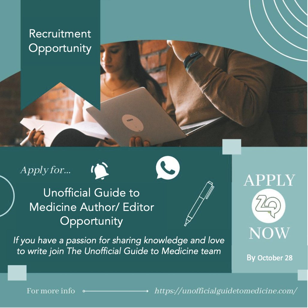 ***AUTHOR/ EDITOR OPPORTUNITY***
👉This is your chance to join The Unofficial Guide to Medicine as an author/editor on one of our upcoming books.
👉 Deadline Oct 28th 11:59 BST
👉 More information and application on
unofficialguidetomedicine.com/getting-involv…