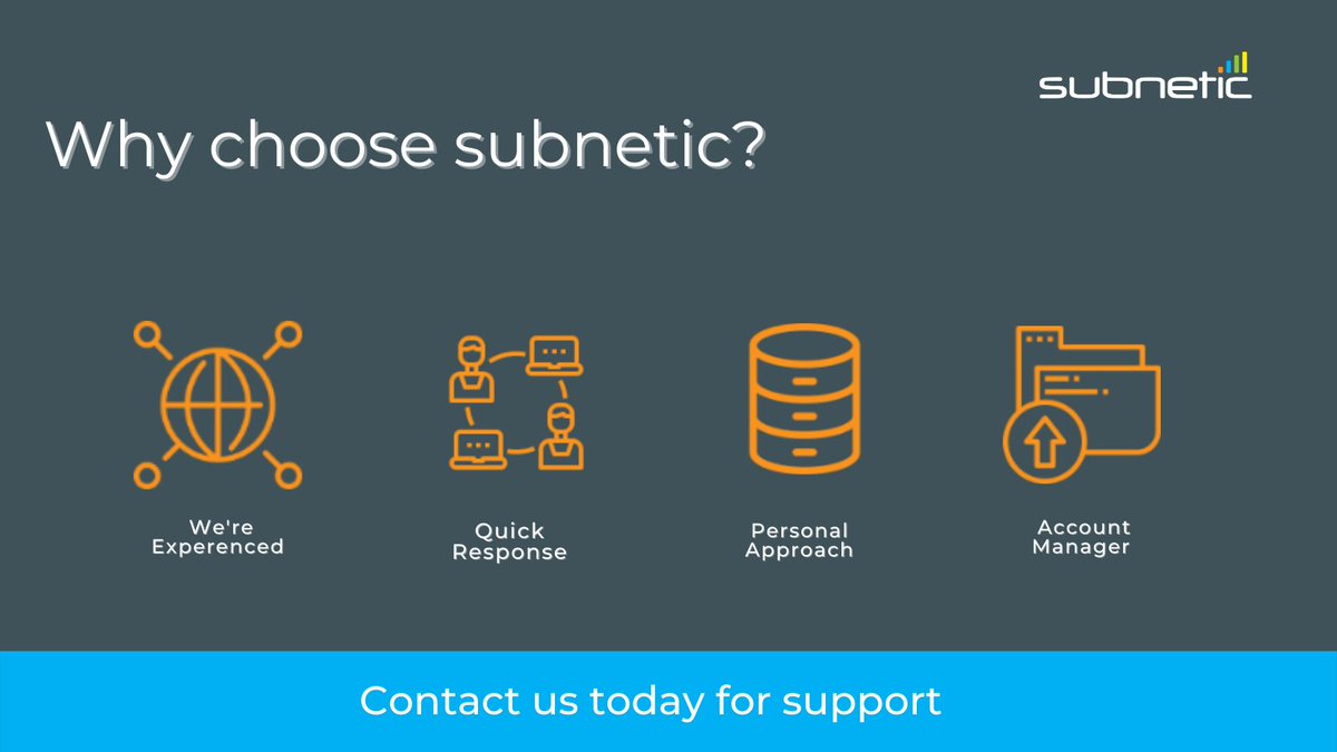 Subnetic's tweet photo. Here at Subnetic, we ensure your business stays online by working with our industry leading partners to deliver solutions.

When a business needs to connect, it connects with us first. 

>> https://t.co/qjXaojJYud

#ITcompany #business #support #service https://t.co/TpqsHAnWPD
