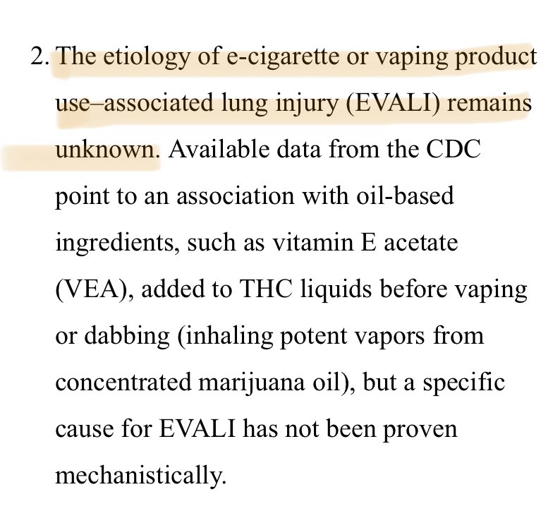 SixandLaura's tweet image. “The etiology of e-cigarette or vaping product use–associated lung injury (EVALI) remains unknown…a specific cause for EVALI has not been proven mechanistically.”

#Vitamin_E_Acetate #VEA #causaltwitter #Causalinference