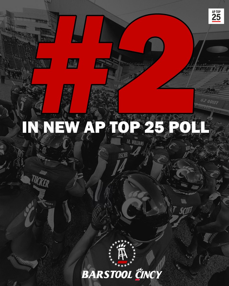 UCBarstool's tweet photo. BREAKING NEWS: THE CINCINNATI BEARCATS MOVE UP TO NUMBER TWO IN THE NATION IN THIS WEEK’S AP POLL https://t.co/TZHlWmXdE2