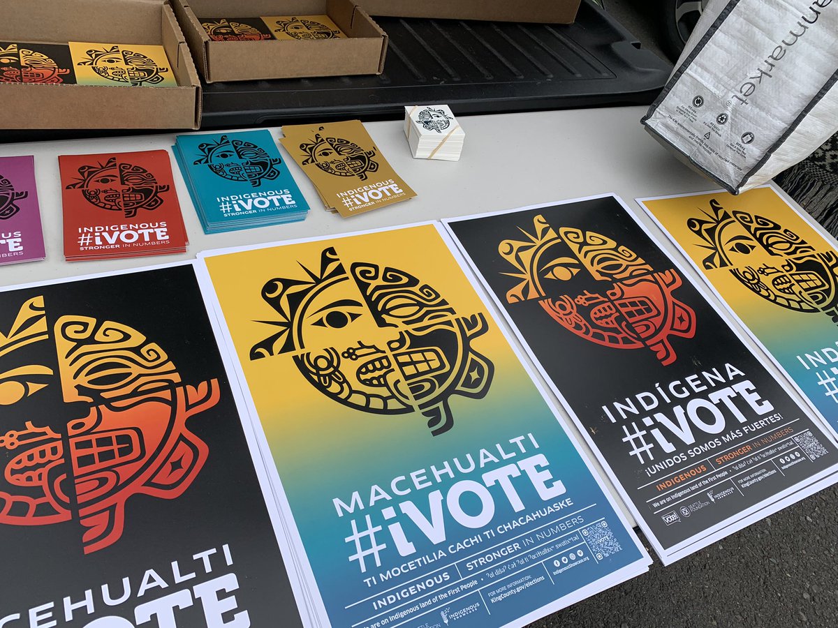 TracyRector's tweet photo. Come get your FREE #iVOTE signs at the @burkemuseum in the U-District. 

#English #Spanish #Nahuatl 
#IndigenousVote @CindyChischilly https://t.co/HB8AGtrAmu