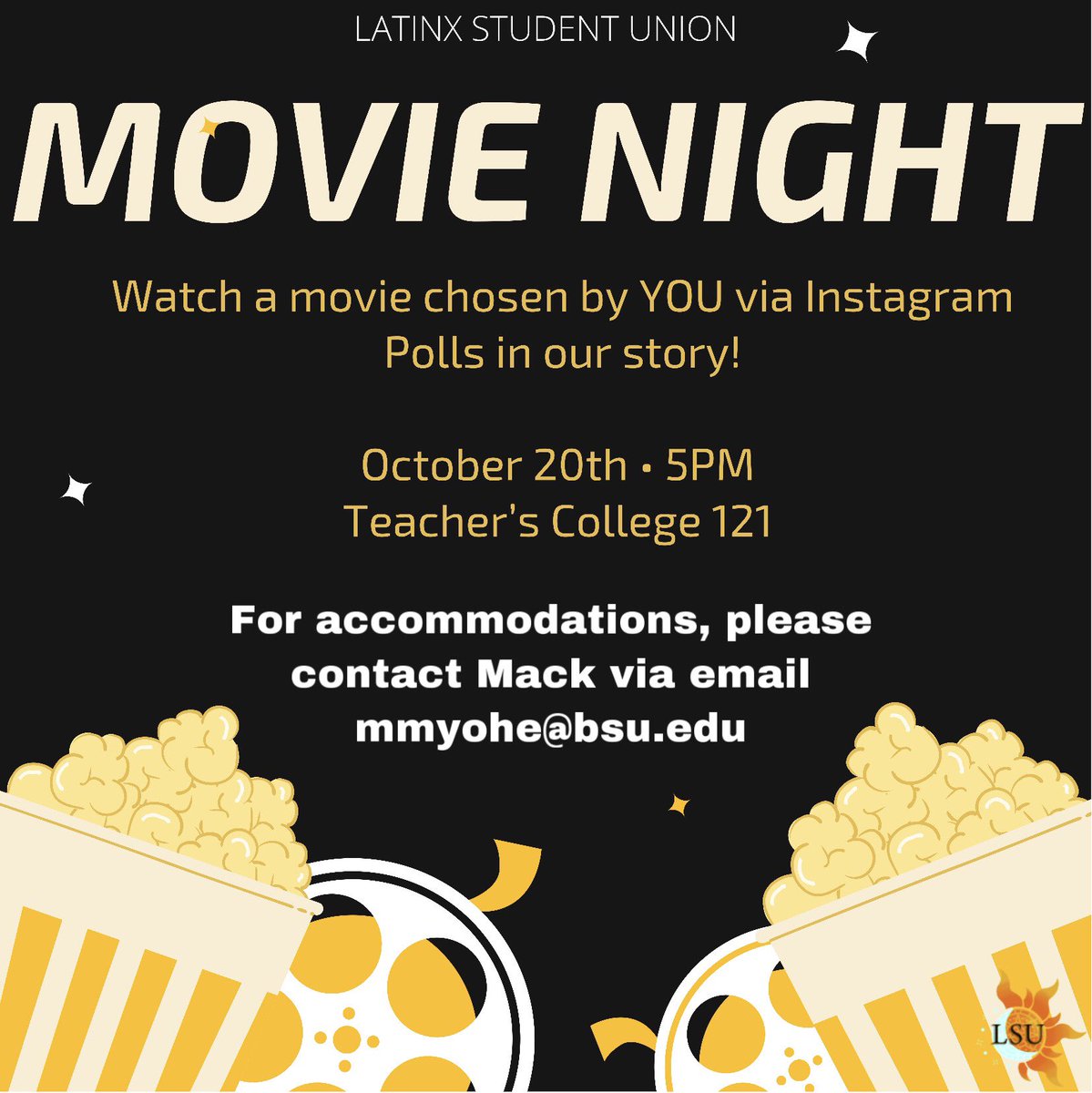 BallStateLSU's tweet image. IT’S SPOOKY SEASON, FAMILIA!!👻 Wednesday is Movie Night, and the choice is yours! Go to our Instagram polls and vote! Wednesday, October 20th at 5PM located at Teachers College 121!! For accommodations, please contact Mack via email mmyohe@bsu.edu. BUT BEWARE!!! 👻