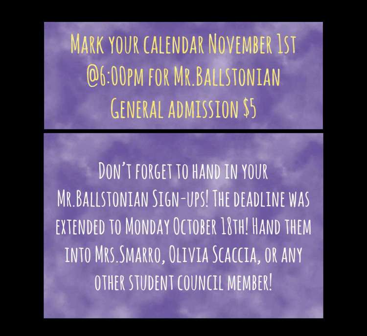 Mr. Ballstonian will be Nov. 1st! Sign ups have been extended to tomorrow the 18th.