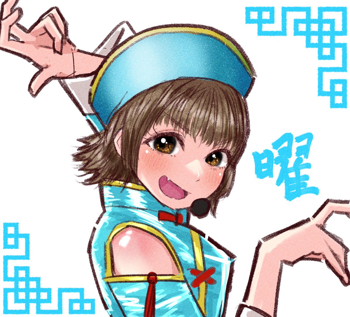 1girl solo brown hair brown eyes open mouth hat smile  illustration images