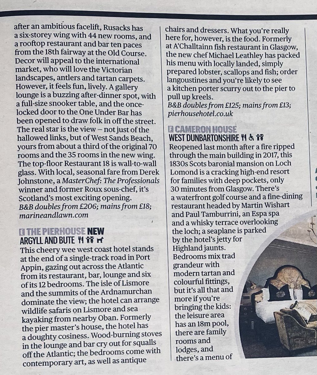 pierhousehotel's tweet photo. We are thrilled to be included in @thesundaytimes ‘100 Best British Hotels.’ Our roaring fire even made the front cover! 
#bestplacestostay #pierhouseperfect
https://t.co/4UCGUyIyEa https://t.co/bNvftZFMpA