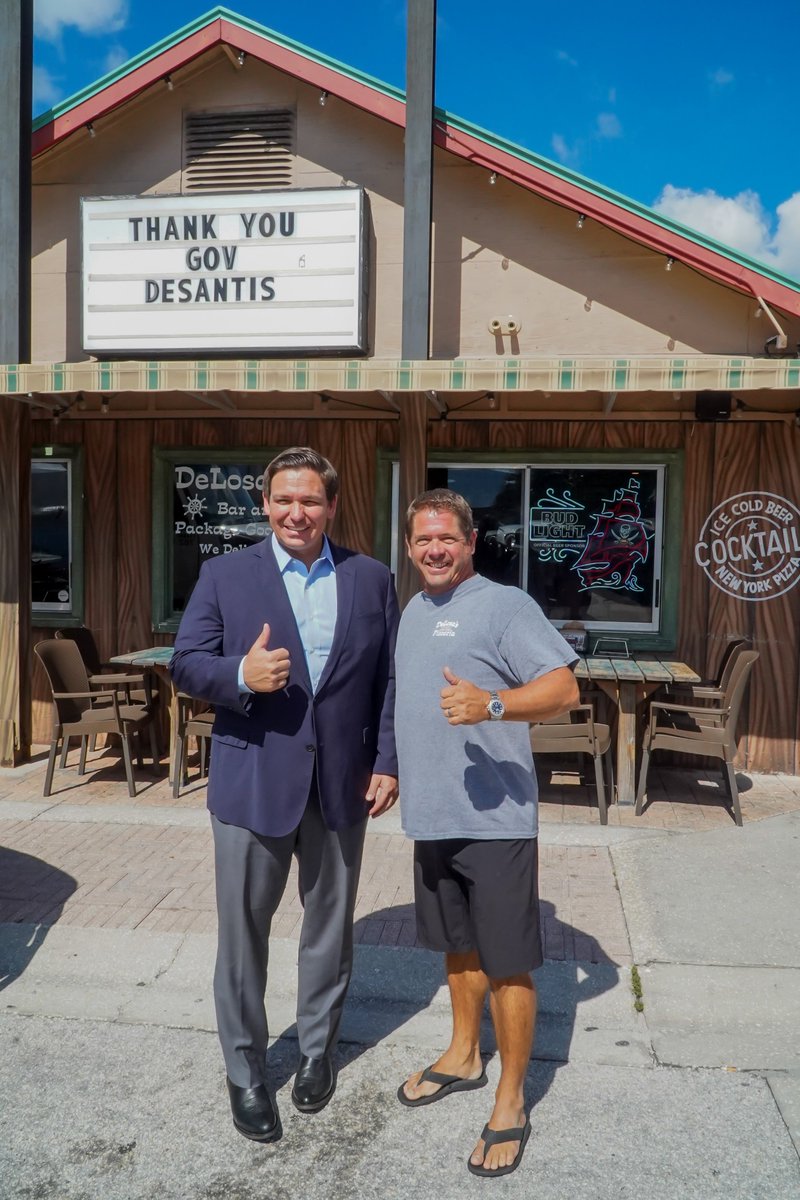 GovRonDeSantis's tweet photo. Enjoyed stopping by DeLosa’s Pizza in Madeira Beach, a local hot spot that’s been around for over 30 years. 

Make sure to try it out: @delosaspizza83 https://t.co/nxxXoxF4ym
