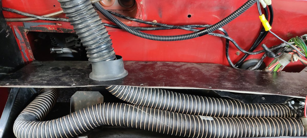 britishones's tweet photo. Winter is coming.
Sunday roadside parking lot garage work on the Land Rover OneTen. 
Heating upgrade with direct airflow connection to auxiliary heater w/i engine compartment. https://t.co/1fQjvUCjVI