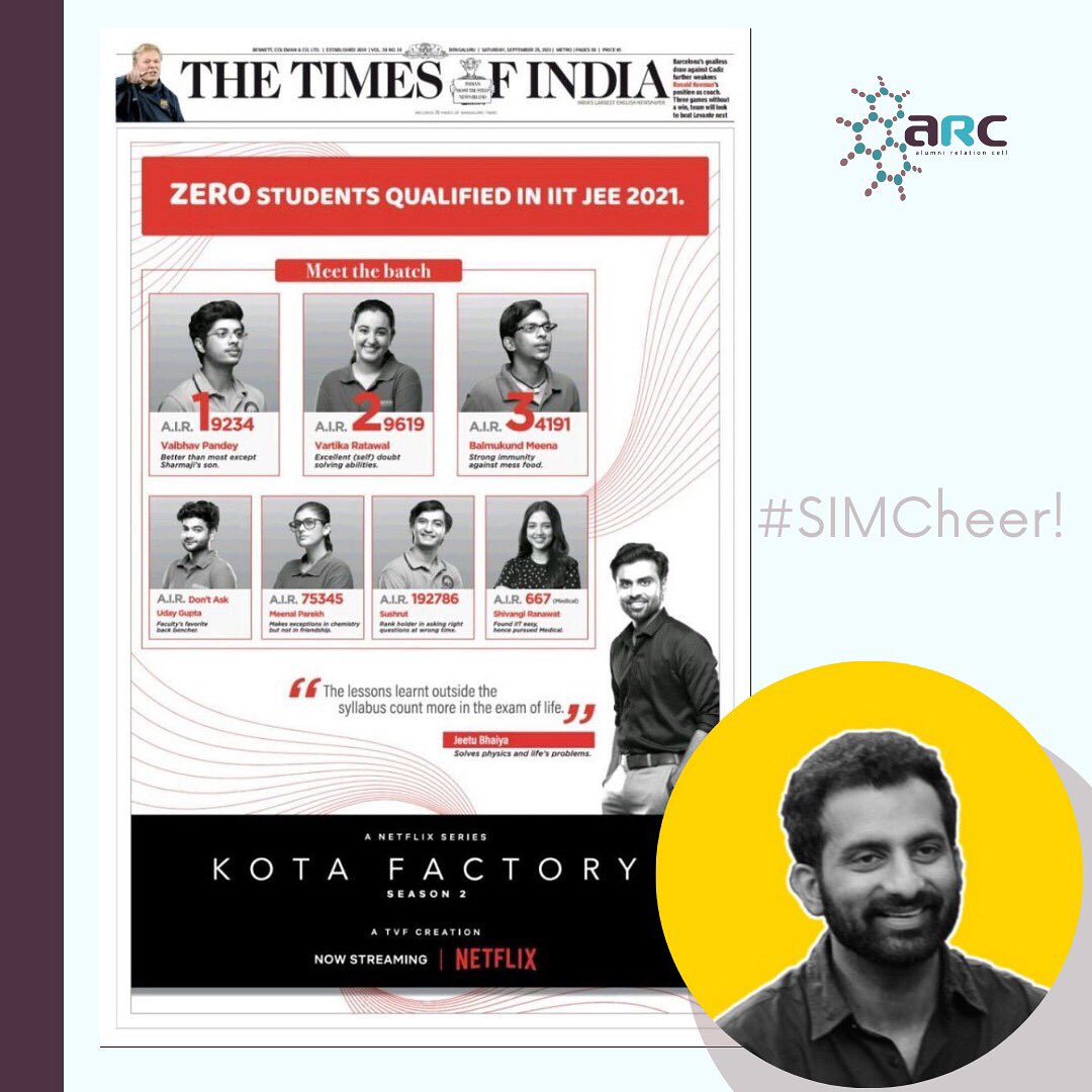 arc_simc's tweet photo. We congratulate Mr. Venkatesh Harinathan, an Alumnus of 2008-2010 MA AV Batch, on being the creative mind for this print ad at @NetflixIndia. We couldn’t be more proud!
#AlumniOfSIMC #SIMCheer #ArcToSuccess #netflix #kotafactory @SIMC_Pune @venkymenky @SymbiosisAlumni https://t.co/ux2DdHS0ZD