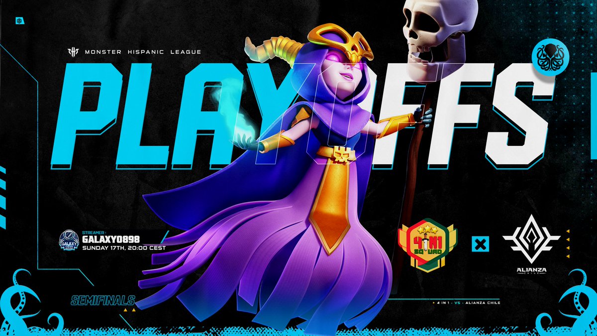 "La Monster Hispanic League" se complace en invitarles a disfrutar de  nuestra 1era semifinal de la Categoria Kraken 🦑 (only 14) transmitida por el amigo de la Casa 
@galaxy0898 acompáñanos a las 2 p.m. Easter Time
🔥<a href="/4in1_COC/">4 in 1</a> Vs <a href="/AlianzaChileCoC/">Alianza Chile</a>