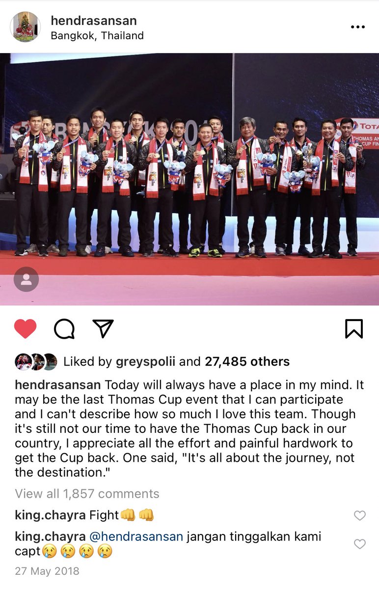 Oh captain, my captain, now you HAVE EARNED YOUR THOMAS CUP!!!

2018: Last ever Thomas Cup?
2021: Won the Thomas Cup!!!

#ThomasCup2020
