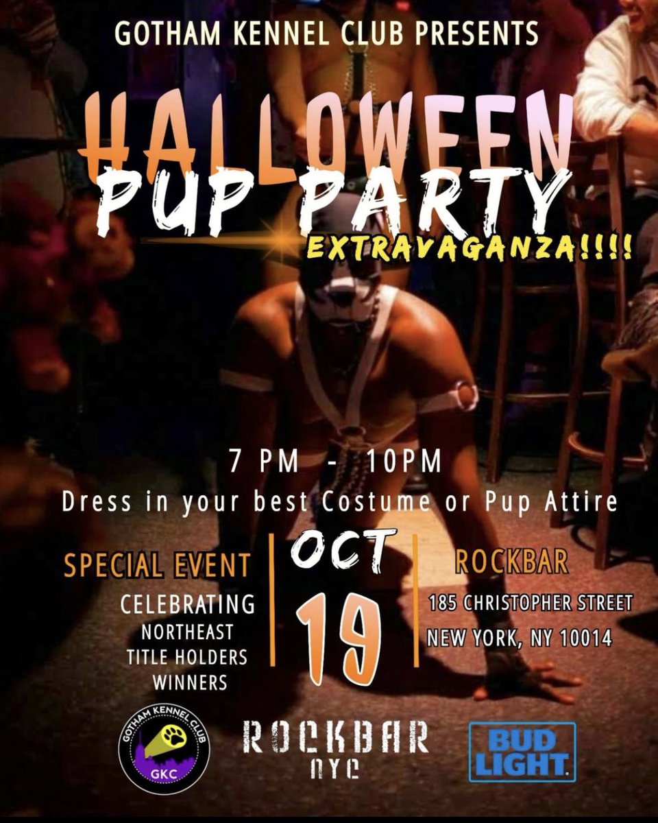 Join us <a href="/Rockbarny/">Rockbar NYC</a> for our monthly pup night, as we celebrate <a href="/NEPAH2022/">NEPAH - Northeast Pet and Handler</a> new title holders <a href="/gogopupbandit/">Bandit, Gogo-Pup</a> and <a href="/ripraptheraptor/">rip rap</a>! 

Tuesday 10/19 from 7-10