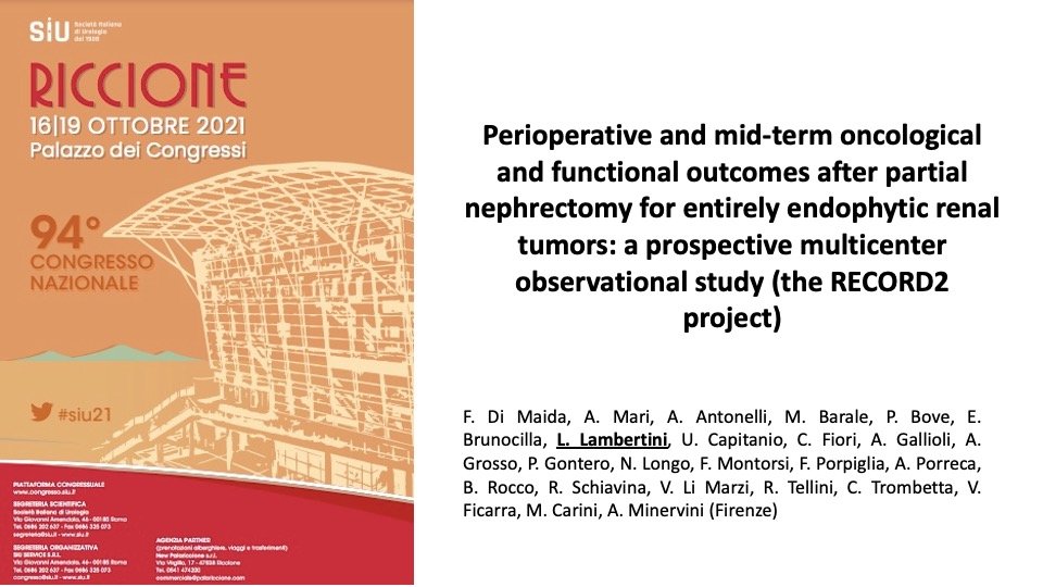 andreamari08's tweet photo. Dr. @LucaLambertin12 presenting last #RECORd2 findings on perioperative and long-term functional results after open, laparoscopic and robotic PN in totally-endophytic renal tumors. #SIU21 @minerviniandre https://t.co/R3HbunazkK